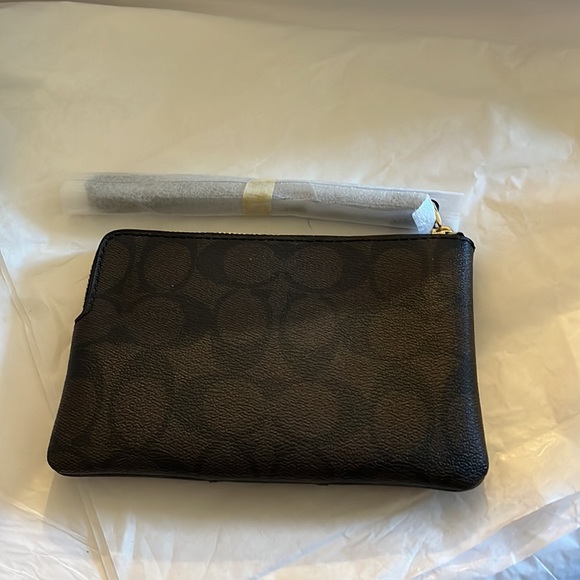 Coach Corner Zip Wristlet Signature Brown Clutch Small Logo Purse NWT - Picture 2 of 7